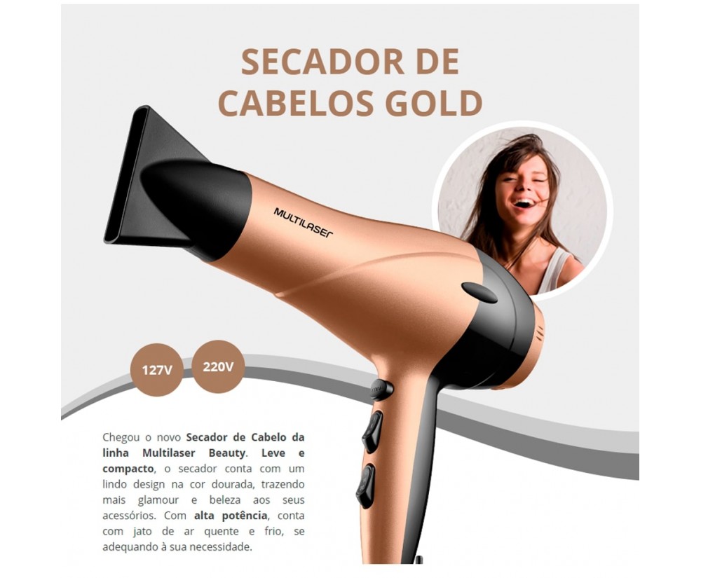 Secador De Cabelo Leve Alta Performance 1900w 127v 3 Temperaturas Quente/Frio 