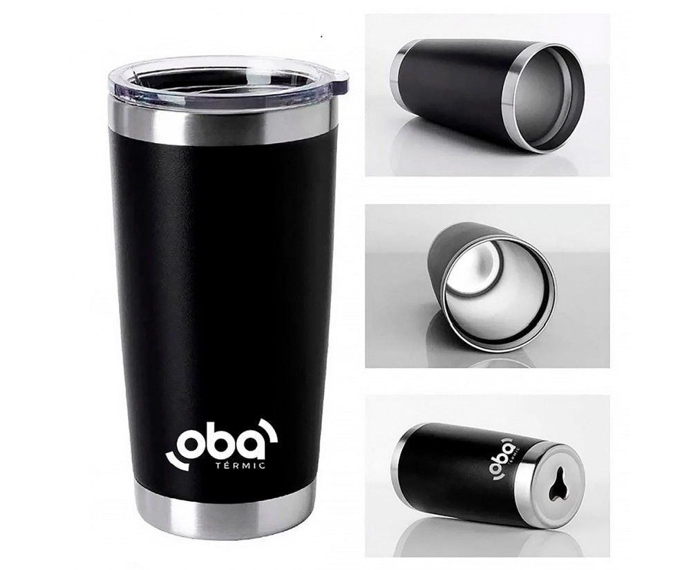 Copo Térmico Inox Com Tampa e com Abridor De Garrafas Original - Preto