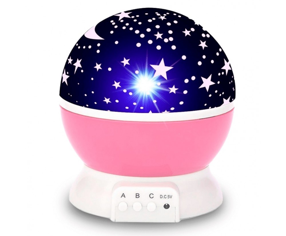 Luminaria Abajur Rotativa Projetor Globo Estrela Criança cor Rosa