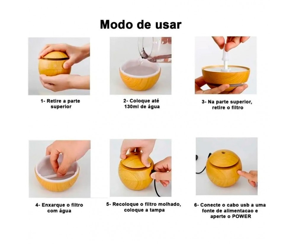 Difusor Aromatizador Umidificador Ultrassônico Cor Madeira