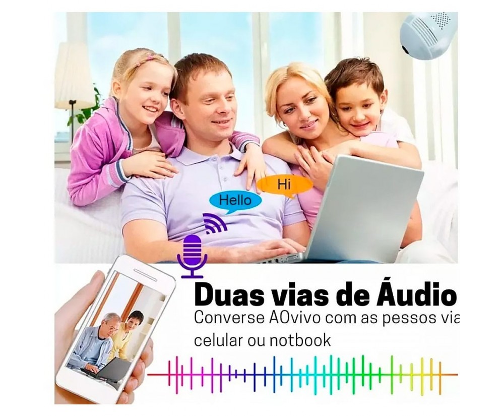 Câmera na Lampada Espiã Dia E Noite Residencia E Comércio Wifi V380